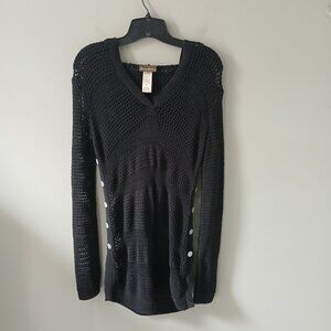 Tommy‎ Bahama Women's Coverup Size XS Crochet Beach Dress Black Long Sleeve